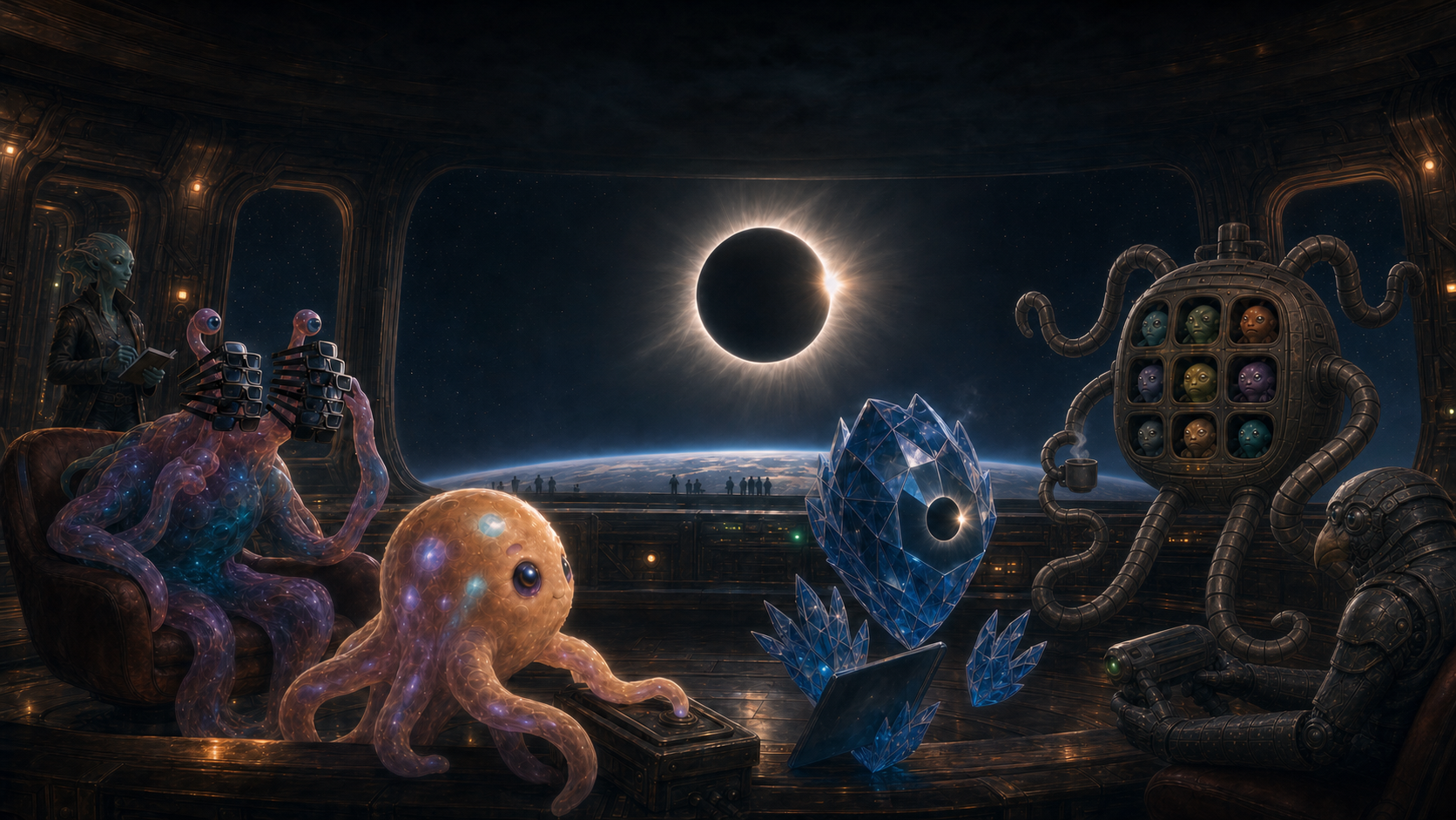 Alien observers watch a solar eclipse